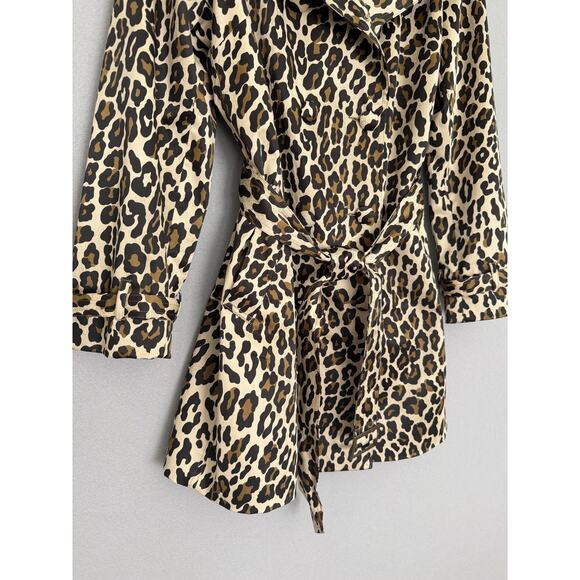 Joan Rivers Leopard Trench Coat Jacket Double Breasted Belted Rain Resistant SzM - Picture 4 of 13